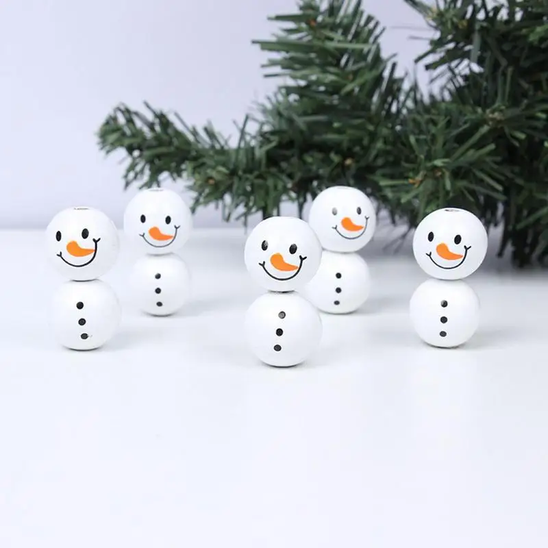 Christmas Snowman Wooden Beads Round Snowman Head Belly Beads For DIY Handmade Crafts Christmas Tree Beading Ornament Making