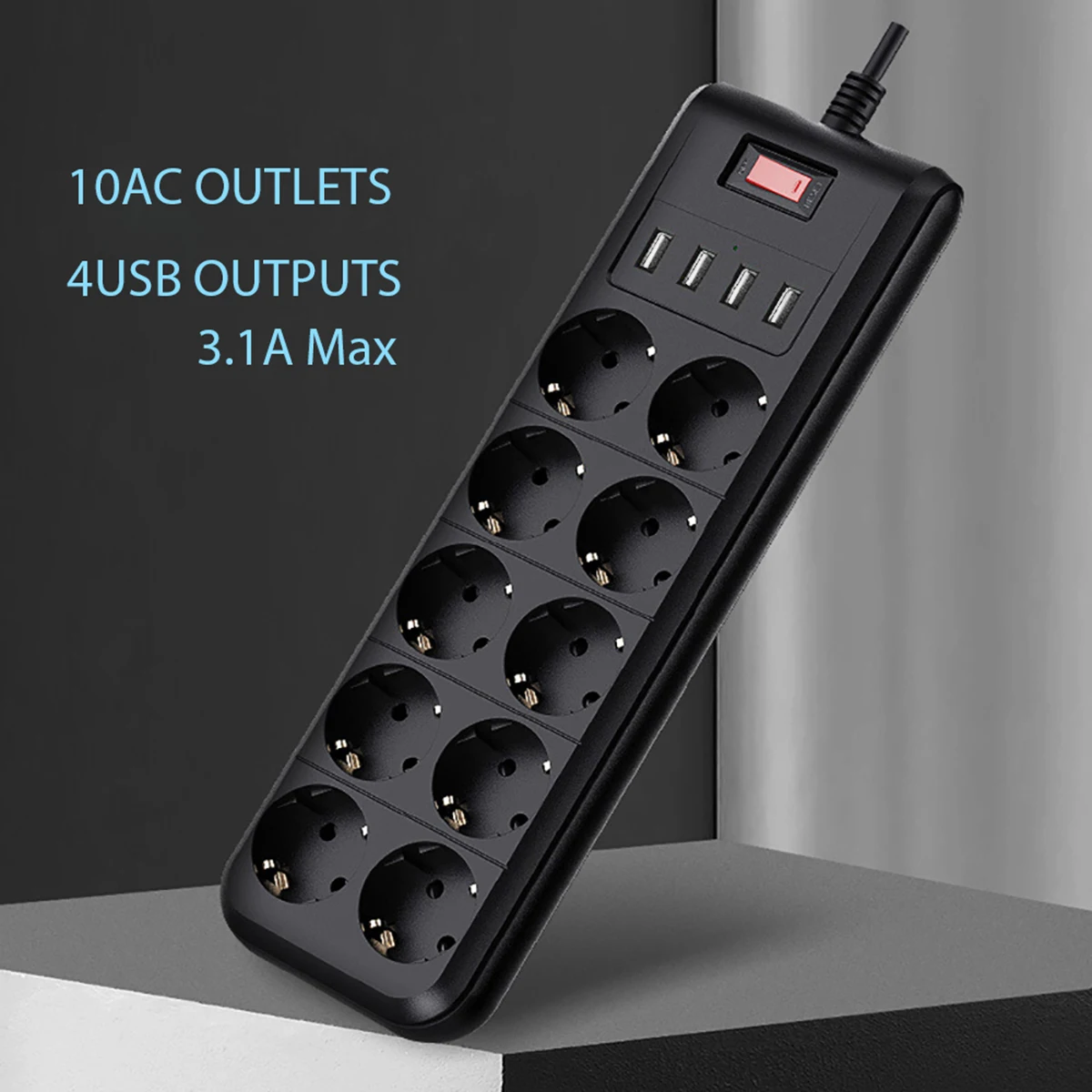 EU Power Strip Network Filter Multi Electrical Socket 10 Outlets 4USB Ports Fast Charging 6.5FT Extenstion Cord Surge Protector