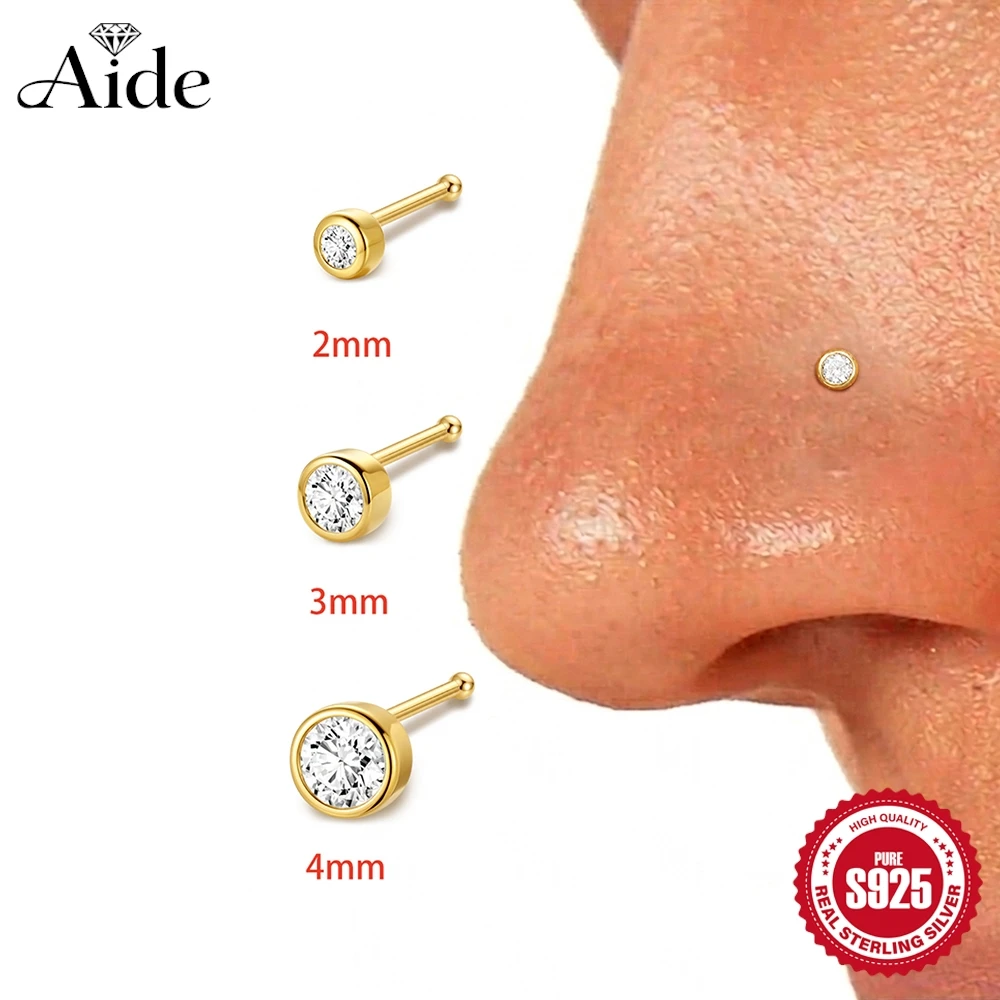 AIDE 925 Sterling Silver Classic Round CA Zircon Nose Nail For Women Cartilage Spiral Piercing Earring Back To School Season