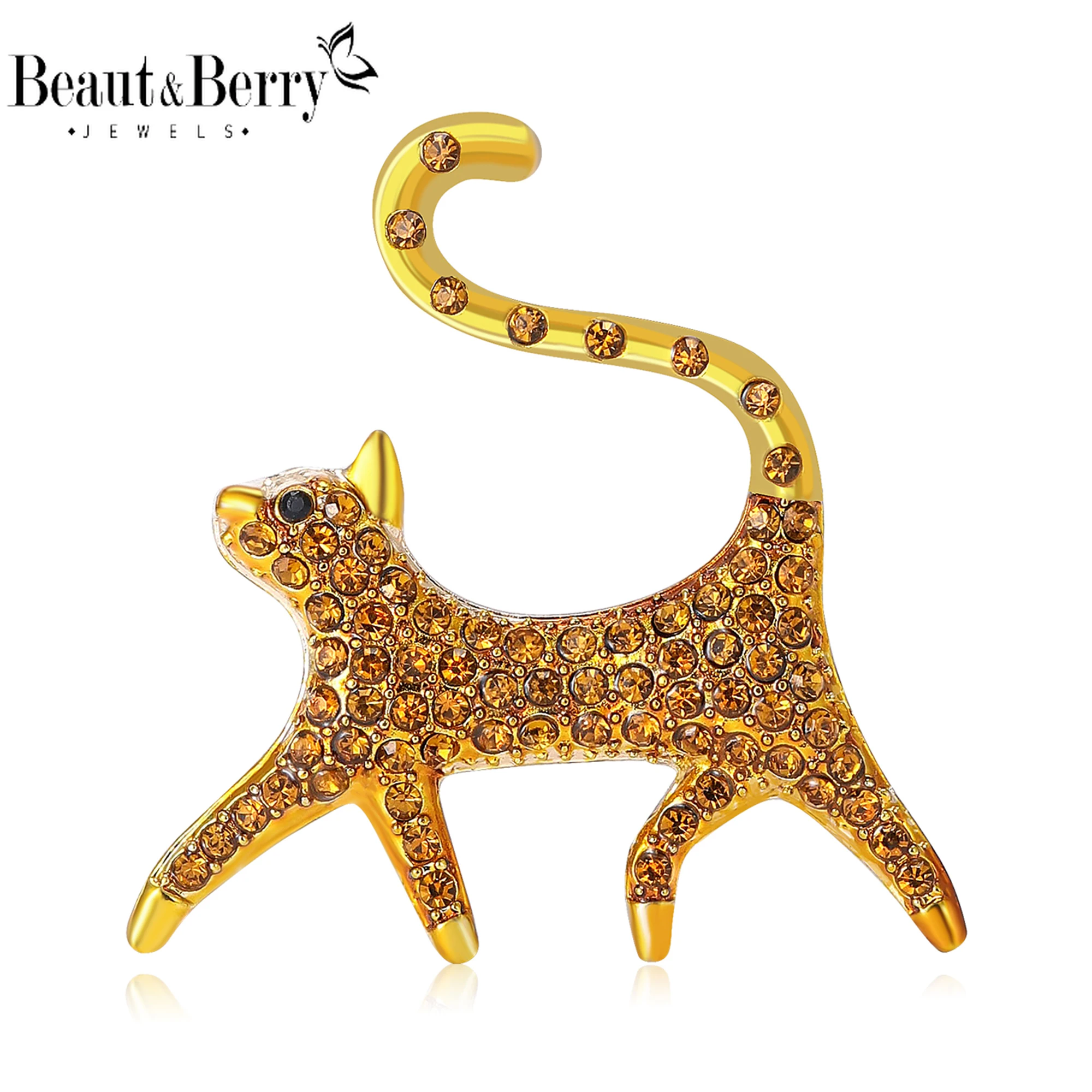 Beaut&Berry Luxury Rhinestone Cat Brooches for Women Unisex Animal Pins Friends Party Gifts Banquet Jewellery Accessories