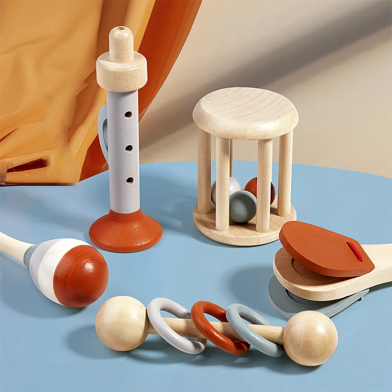 Wooden Hand Held Bells Shaking Bell Musical Instrument Soothing Toy Set Listening Concentration Training Class Game Sensory Toys