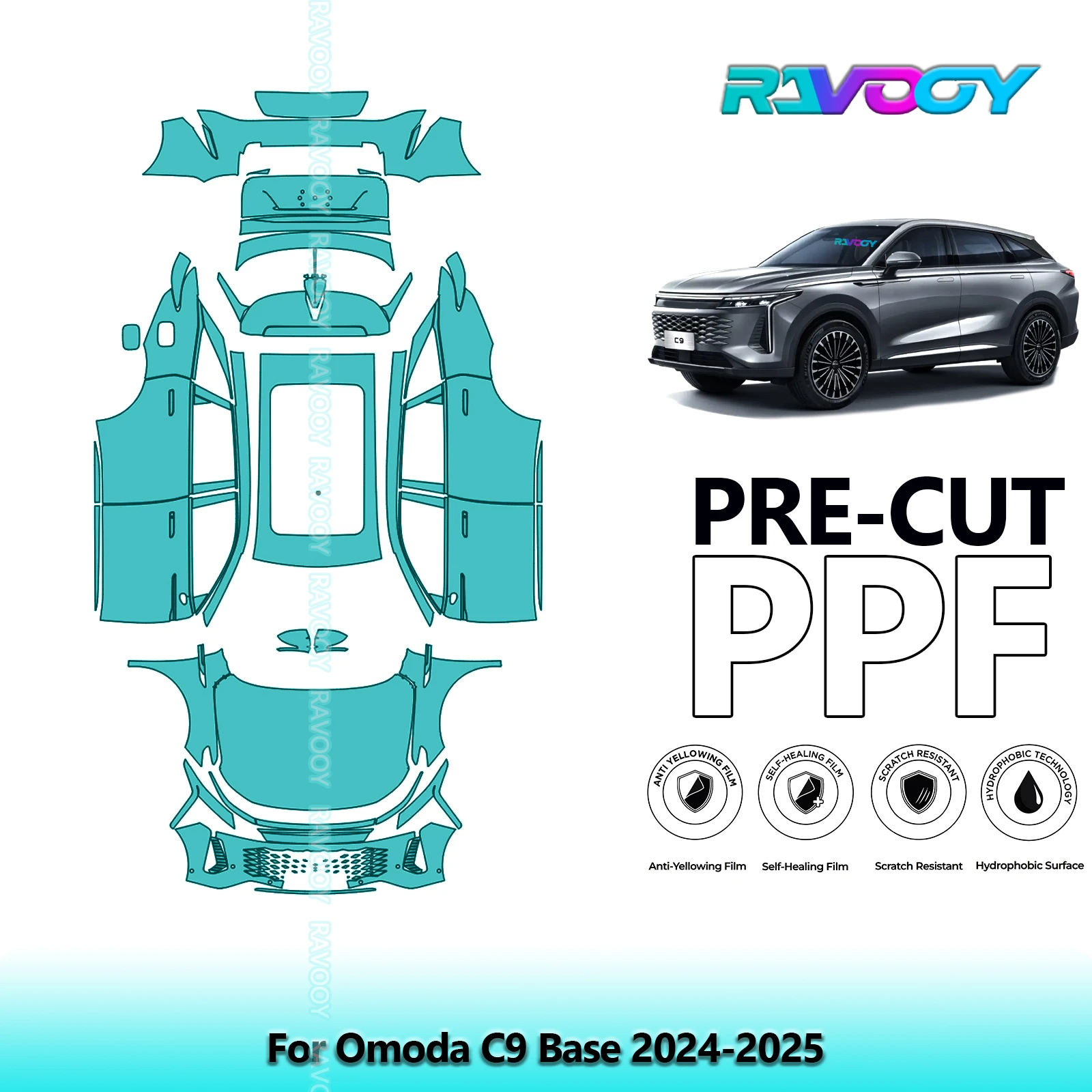 

Full Vehicle Clear Bra Precut PPF Paint Protection Film For Omoda C9 Base 2024-2025