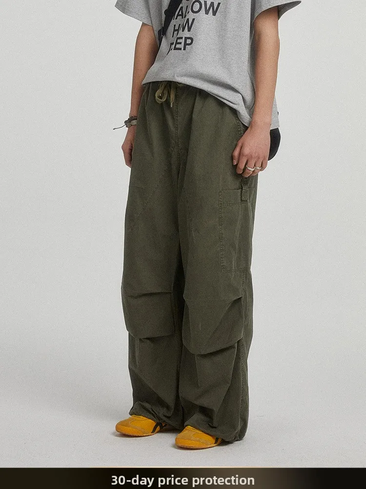 

Мужские повседневные брюки Cleanfit: Новые летние прямые рабочие брюки-карго, однотонные, в стиле парашютиста, длинные, ретро, японский стиль