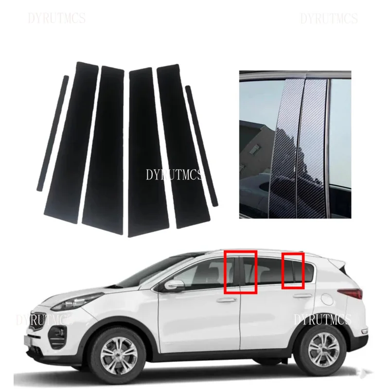 

6PCS Silver Carbon Gloss Black Pillar Posts Fit For Kia Sportage 2011 2012 2013 2014 2015 2016 Door Window Cover Trims Stickers