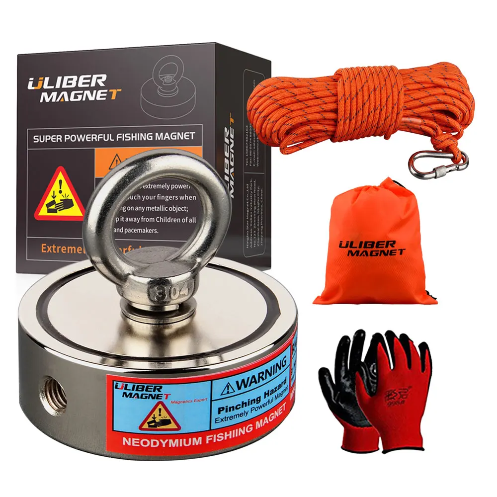 Dubbelzijdig 150KG tot 500KG Ronde Neodymium Magneet Haak Bergingsmagneet Zeevisuitrusting Houder