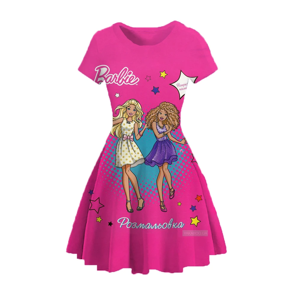 MINISO-Robe de princesse à imprimé Barbie pour fille, vêtements de fête, à la mode, cadeau d'anniversaire, nouvelle collection d'été