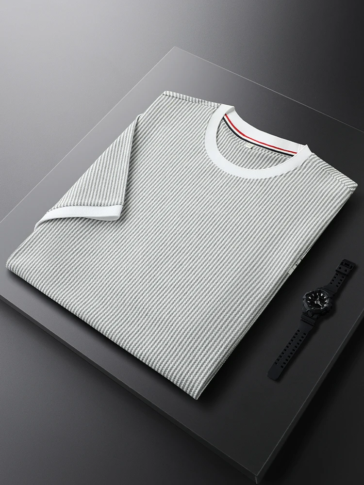 

Мужская футболка в полоску с коротким рукавом, дышащая, тонкая, летняя, спортивная, повседневная, с круглым вырезом, приталенного кроя, в городском стиле