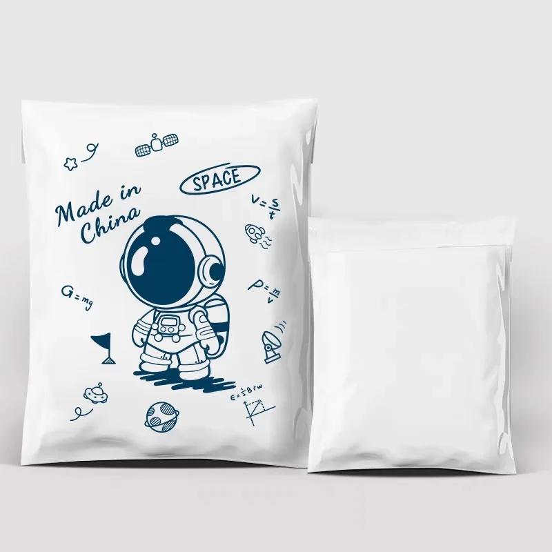 

50Pcs White Poly Mailers Cute Spaceman Printed Courier Bag Self Adhesive Sealing Shipping Envelope Small Business Supplies