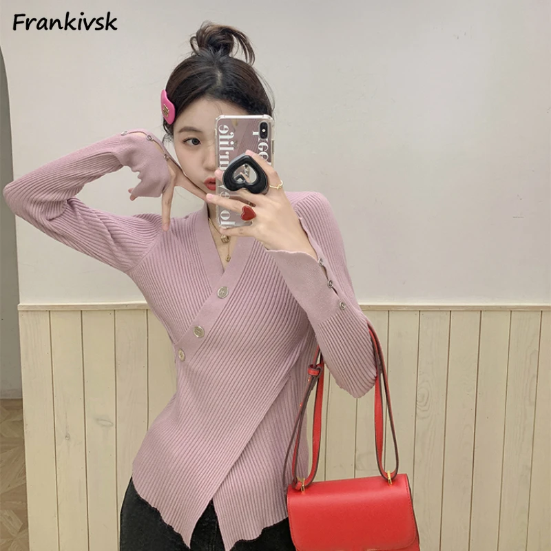 

Irregular Cardigan Women Solid Autumn Winter V-neck Knitwear Korean Commuting Style High Street Slim Lounge Minimalist Trendy