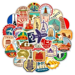 10/30/50PCS Vintage Travel Map Sign Building Cartoon Stickers DIY Laptop Luggage Skateboard Graffiti Decals Sticker for Kid