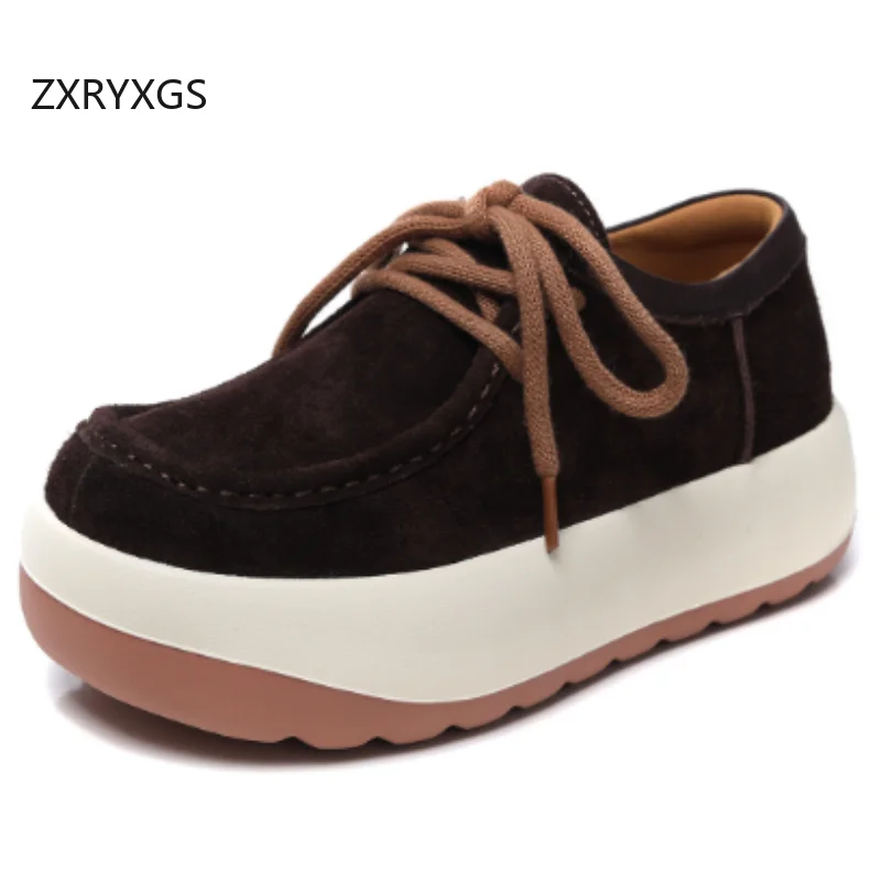 

ZXRYXGS Matte Cowhide Lace-up Round Toe Women Fashion Casual Sneakers Platform Shoes Non-slip Comfortable Increase Sneaker 2025