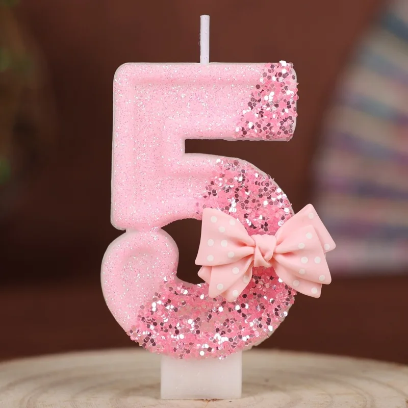 Pink Glitter Number Candle