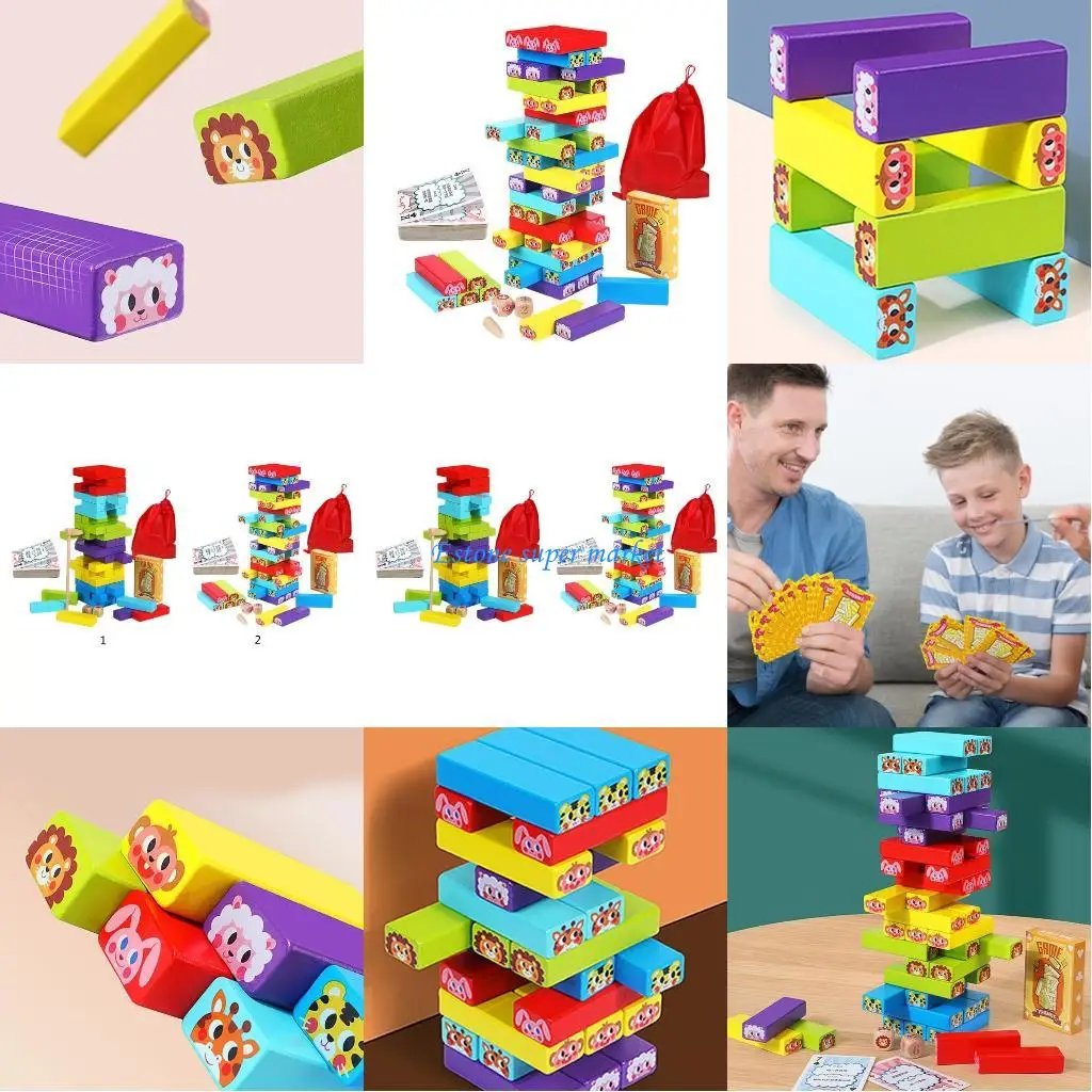 090B Kleurrijke houten blokkenspeelset voor 3 jaar oude speelgoed-educatieve puzzelset