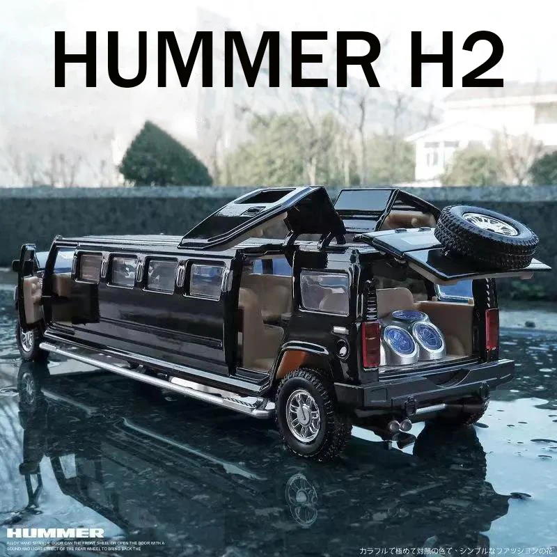 

1:32 Alloy Hummer H2 Lengthen Limousine Metal Diecast Car Model Sound and Light Pull Back Flashing Musical Kids Toy Vehicles