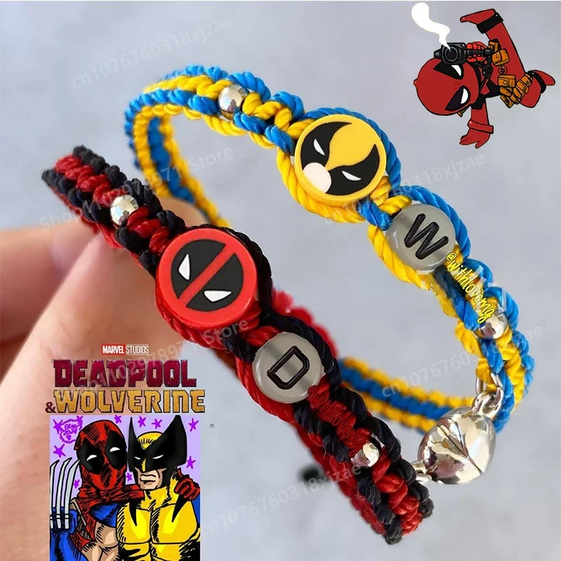 

New Dead-pool & Wolve-rines Heart-shaped Magnetic Bracelet Comic Figure Cool Hand-woven String Beaded Bracelet Beat Friends Gift