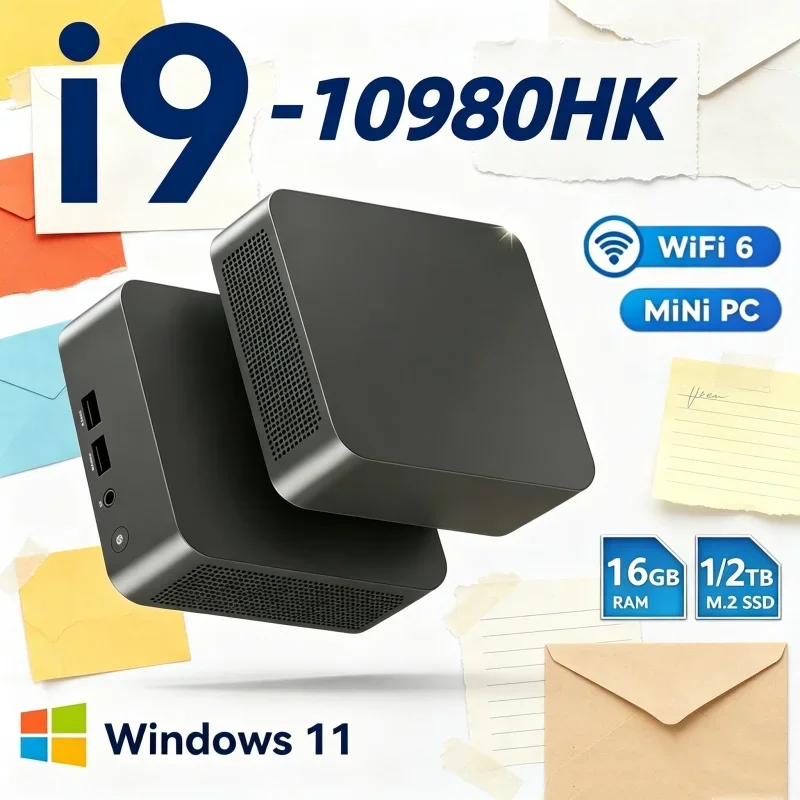 Brisk Core I9 10980HK Portable Mini PC, WiFi6 BT5.2, Dual Gigabit Ports, 4K Multi Display Compact Host for Office Daily