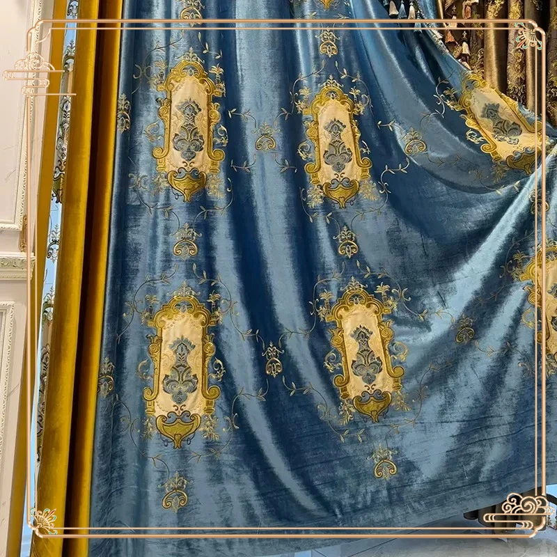 American European Embroidered Velvet Curtains for Living Room Bedroom Balcony High-end Luxury Noble High Blackout Custom Size