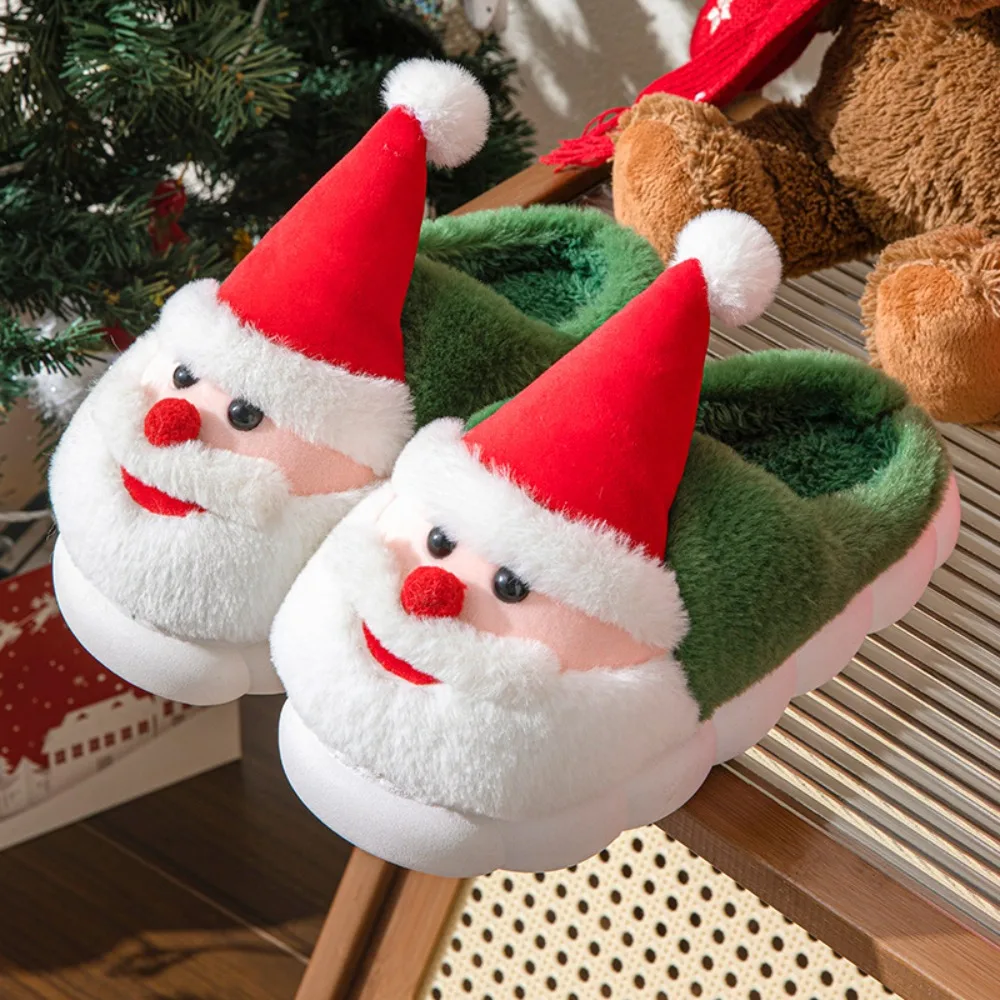

Coldproof Christmas Skeleton Slippers Anti-slip Thickened Santa Claus Cotton Slippers Green Soft Warm Home Cotton Shoes Couple