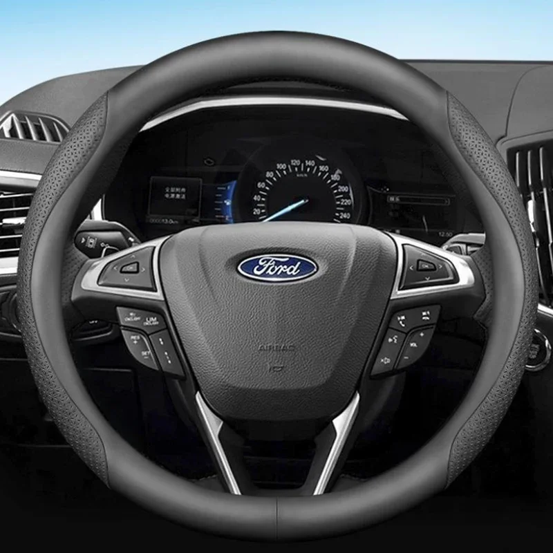 

Leather Car Steering Wheel Cover for Ford Fiesta Territory Mustang Ecosport 2015 - 2018 2019 2020 2021- 2024 Auto Accessories