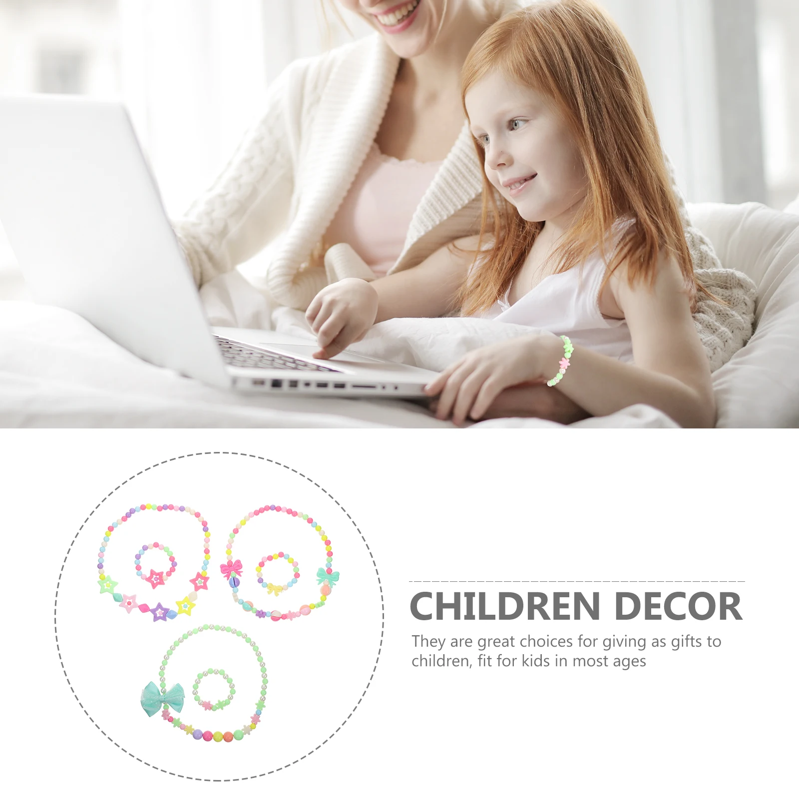 3 set Butterfly Bow-Tie Necklace Bracelet Set Kids Jewelry Gift Decor For Children Party Wear Dancing Performance Accessory