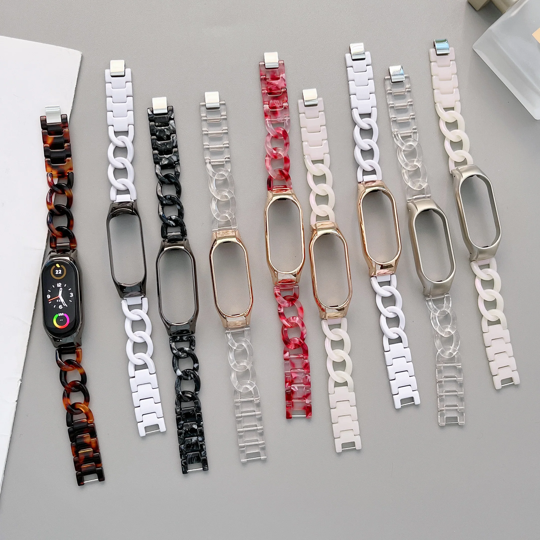 Resin strap For Xiaomi Mi band 8 7 Single Row Denim Chain Sports Smart Bracelet Wristband For Xiaomi Mi band 6 5 4 Correa strap