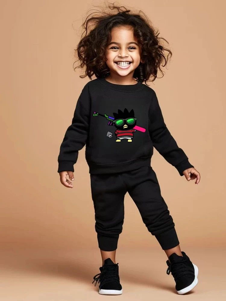 

Комплект одежды Sanrio для маленьких девочек, осенние детские толстовки с принтом Badtz-Maru, пуловер, топ и штаны, костюм из 2 предметов, детские спортивные костюмы для мальчиков