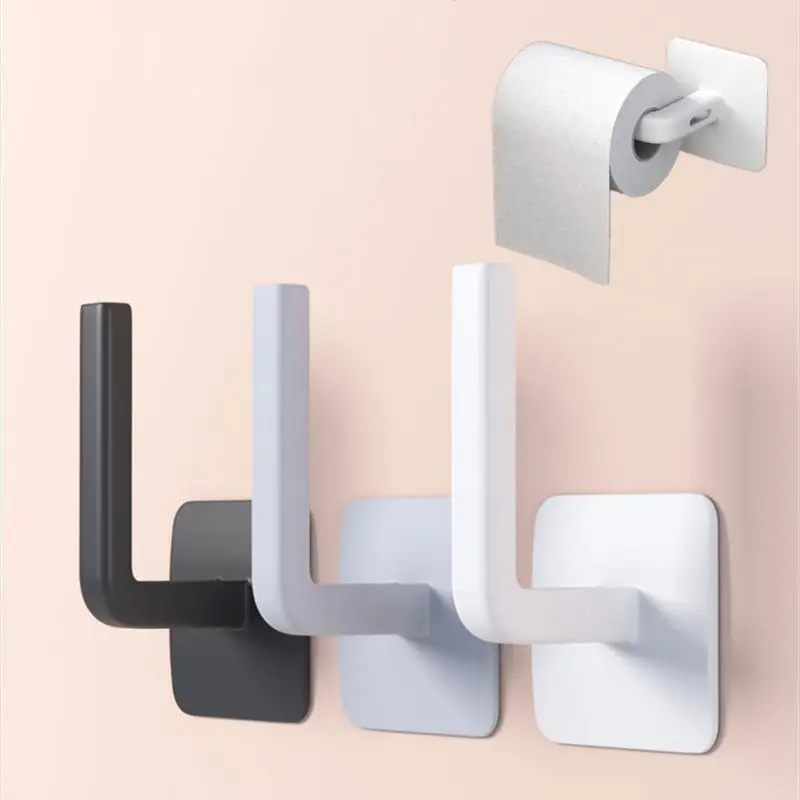 Self-adhesive L-shaped Wall Hook Kitchen Under Cabinet Paper Roll Rack Towel Holder Bathroom Toilet Paper Holders Storage Rack