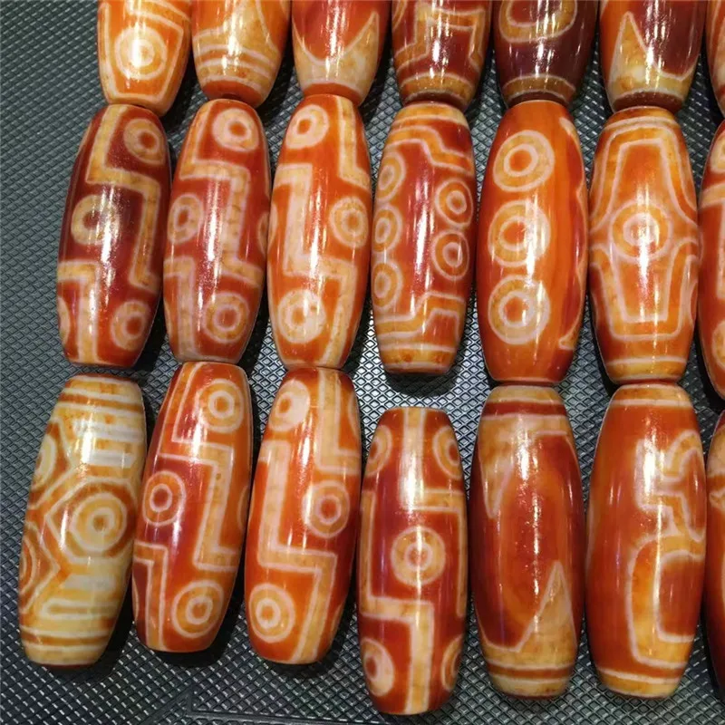 220606-2 30pcs/lot Natural Red Old Agate DZi 15mm*40mm Amulet Collection Jewelry DIY Beads