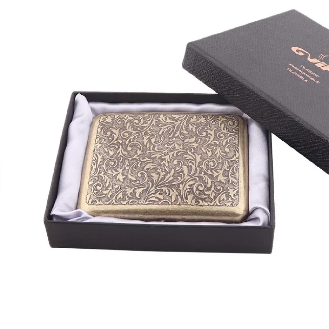 Vintage Metal Cigarette Case with Gift Box Container 20 Pcs Regular Size Tobacco Holder Pocket Storage Smoking Accessories Gift
