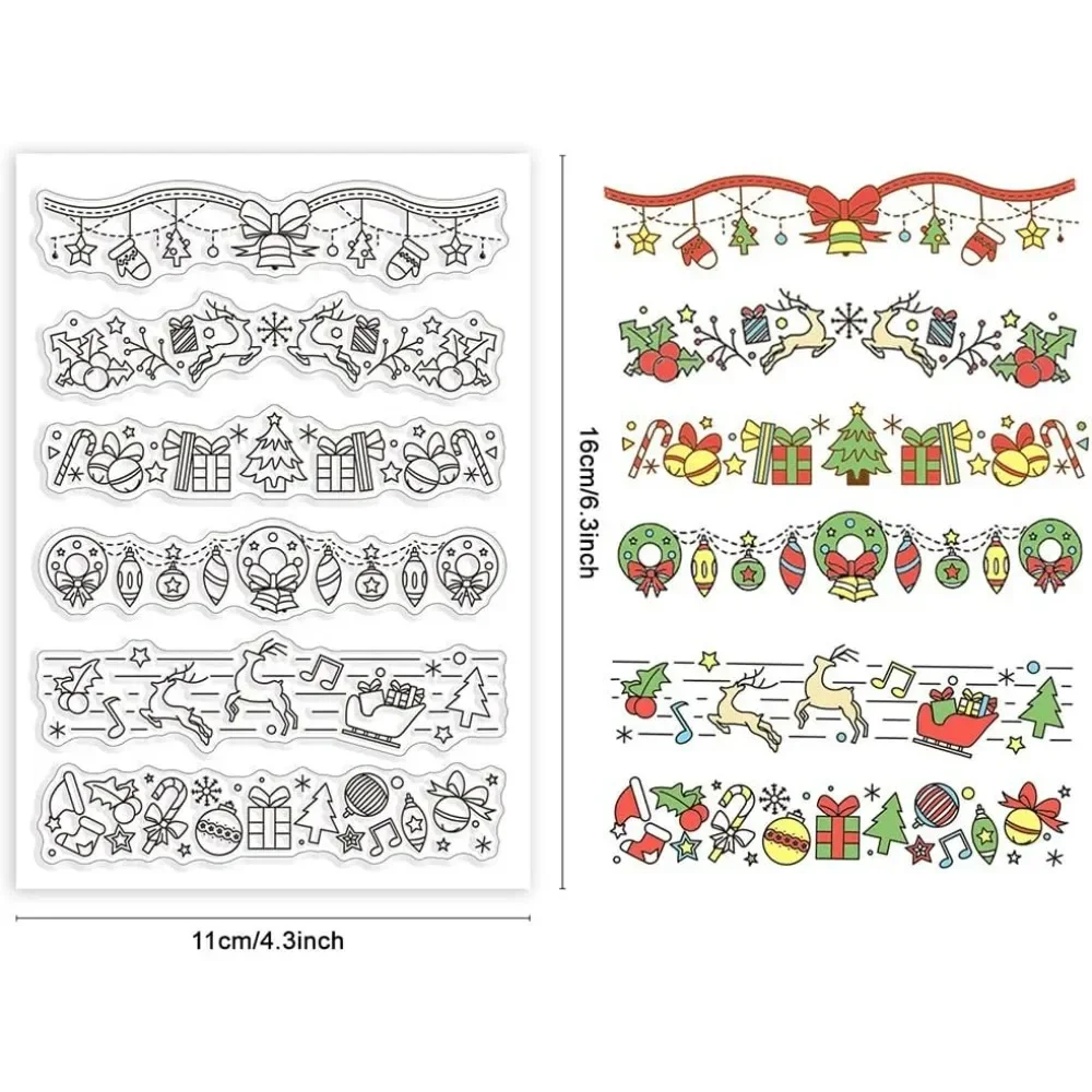 Christmas Lace Line Clear Rubber Stamps Holiday Holly Tree Elk Bell Gift Snowflake Xmas tree Transparent Silicone Seals Stamp image 2