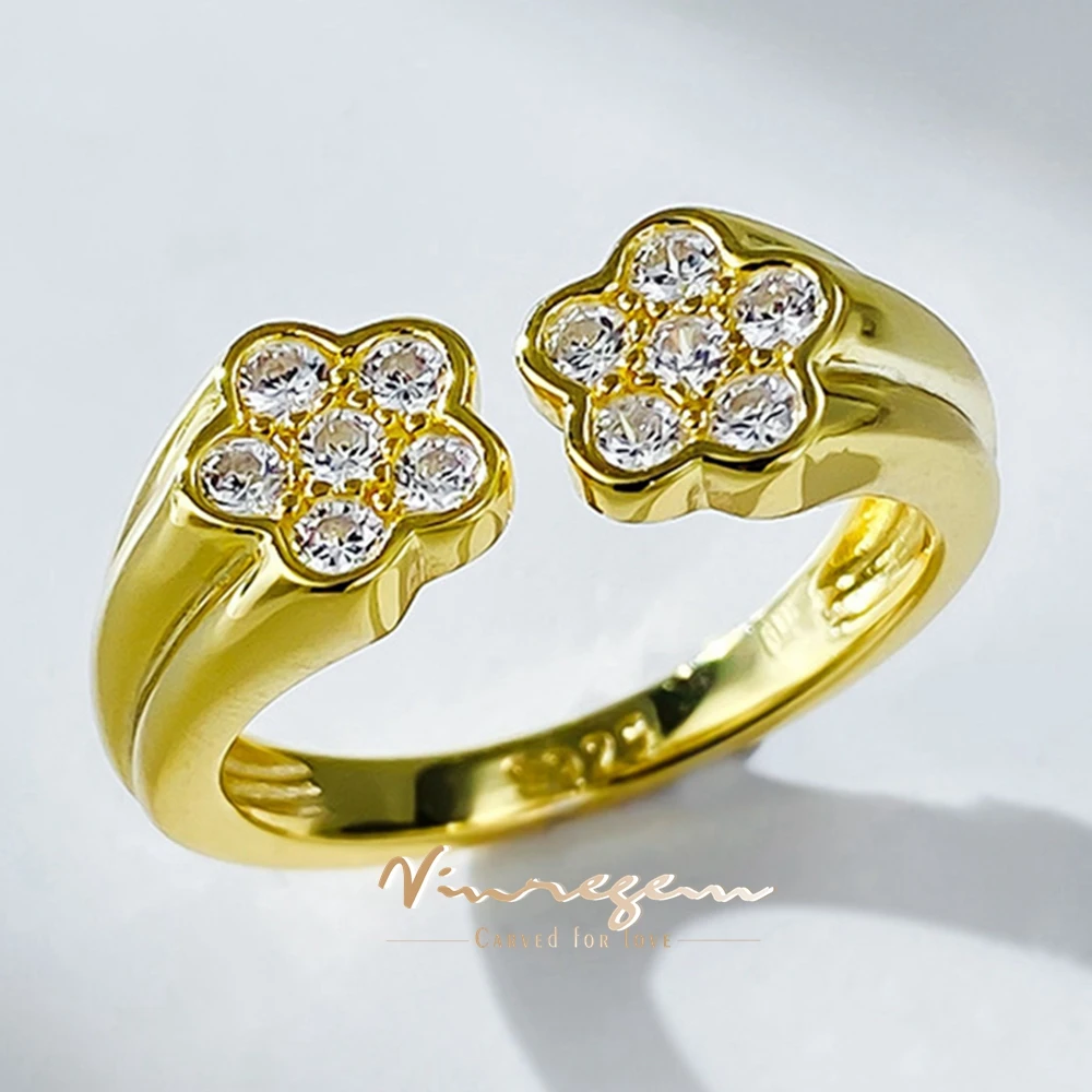 

Vinregem Lab Created Sapphire Gemstone Flower Open Ring For Women 18K Gold Plated 925 Sterling Silver Fine Jewelry Wholesale