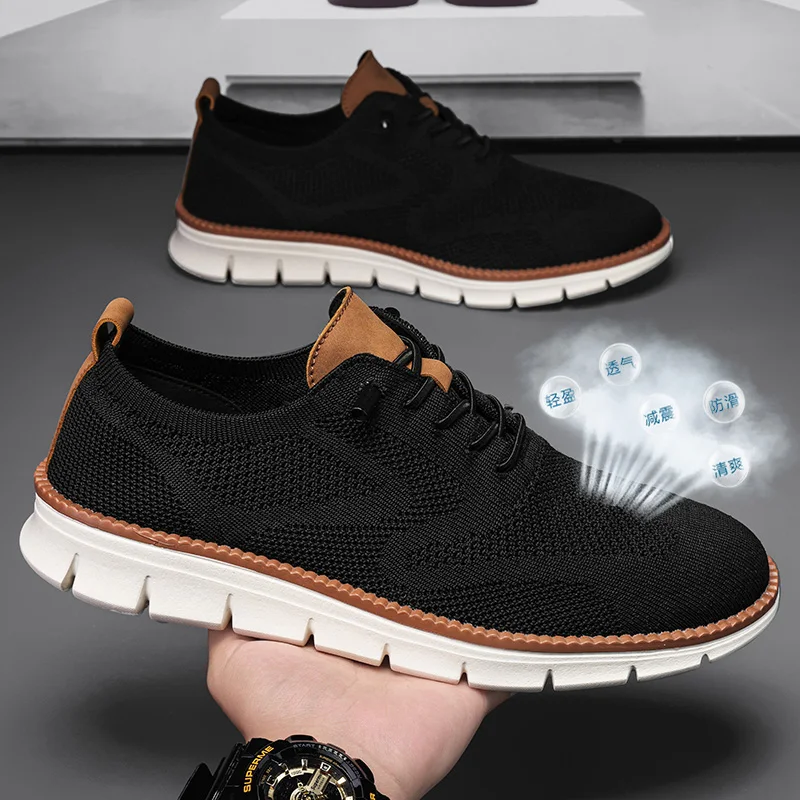 

Mens Mesh Shoes Brogues Summer Casual Shoes Loafers Slip-Ons with Knit Upper Breathable Lightweight Comfort Big Size 48 49 50