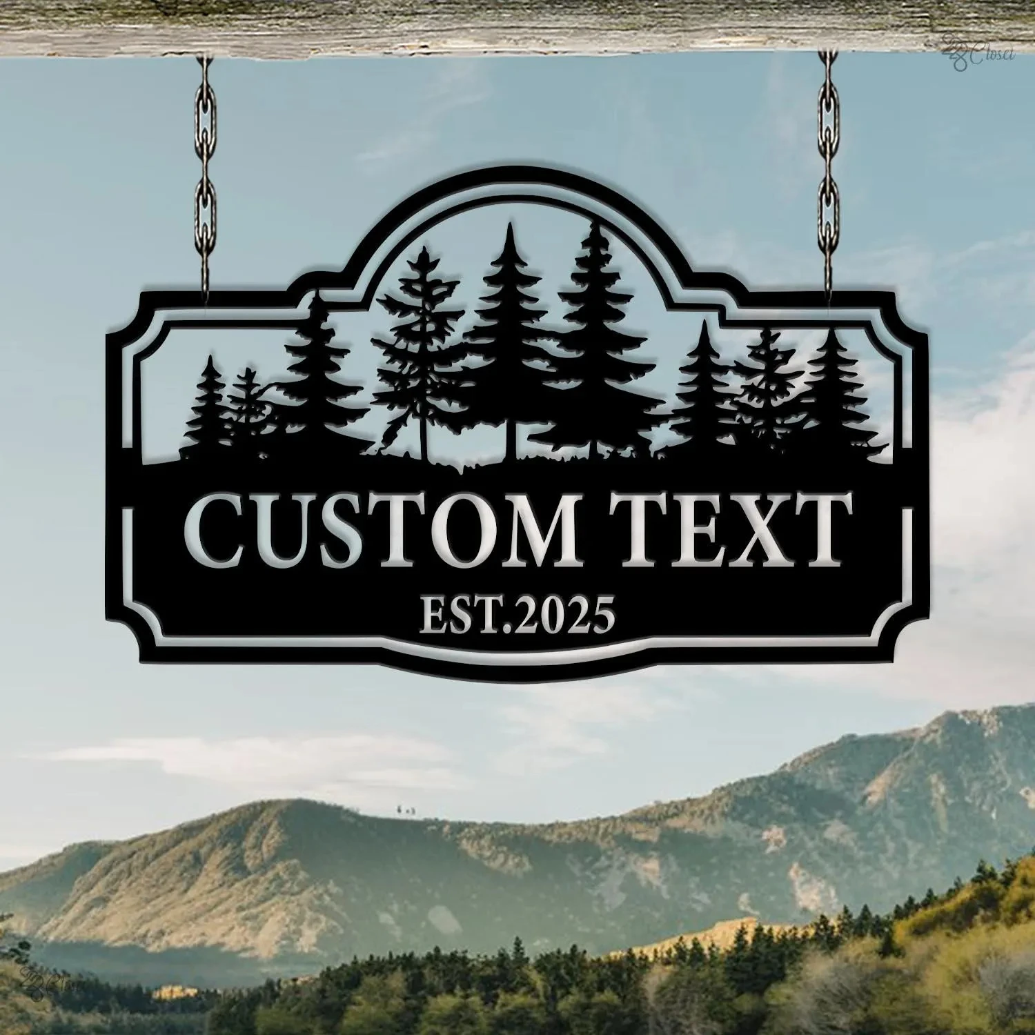 Custom Cabin Metal Sign Pine Tree Forest Design Personalized Cabin Sign Metal Forest Wall Art Gift