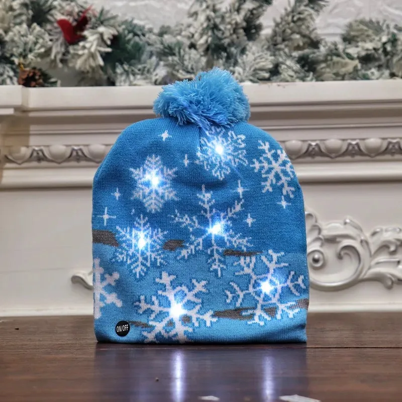 Christmas Hats With LED Light Cartoon Santa Claus Snowman Elk Knitted Xmas Soft Hat Noel Merry Christma Decoration New Year Gift
