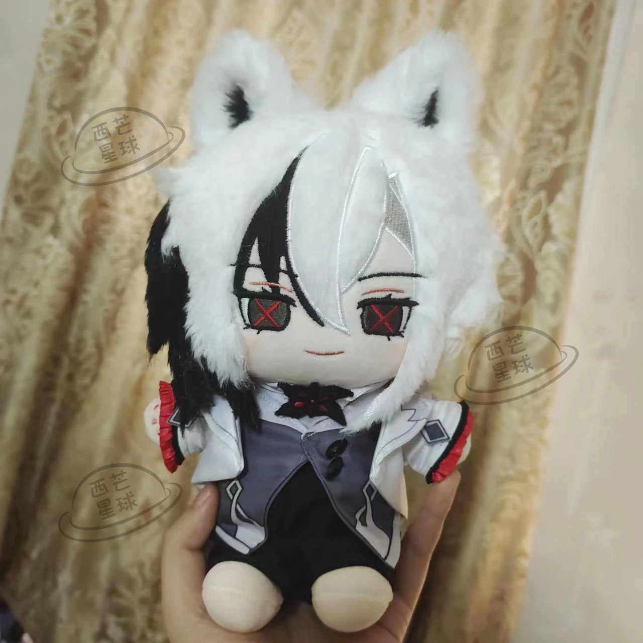 20cm Anime  Attribute Genshin Impact Arlecchino Fox Ears  Plush Doll Cotton Body Dress Up  Handsome Clothes Outfit Stuffed