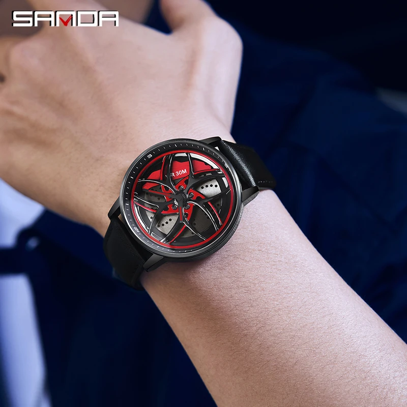 Sanda 1091นาฬิกาขอบล้อรถยนต์3D แท้ไม่เหมือนใครแฟชั่นนาฬิกาข้อมือควอตซ์กันน้ำผู้ชาย relogio masculino