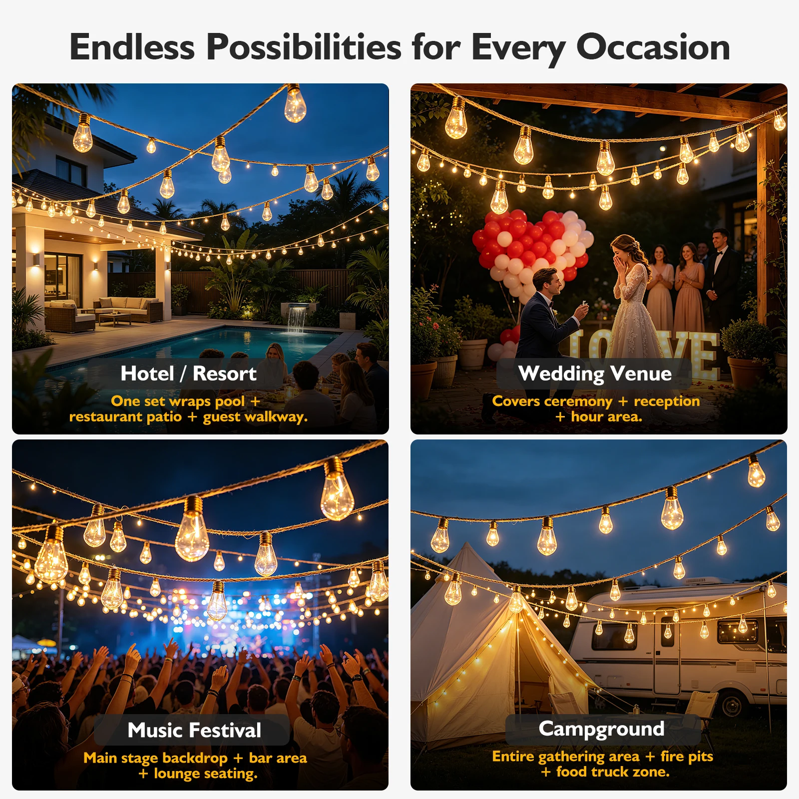5M 10M Solar String Lights Shatterproof Warm RGB Hanging LED Bulb Lights Patio Indoor Outdoor Christmas Garden Party Decorection