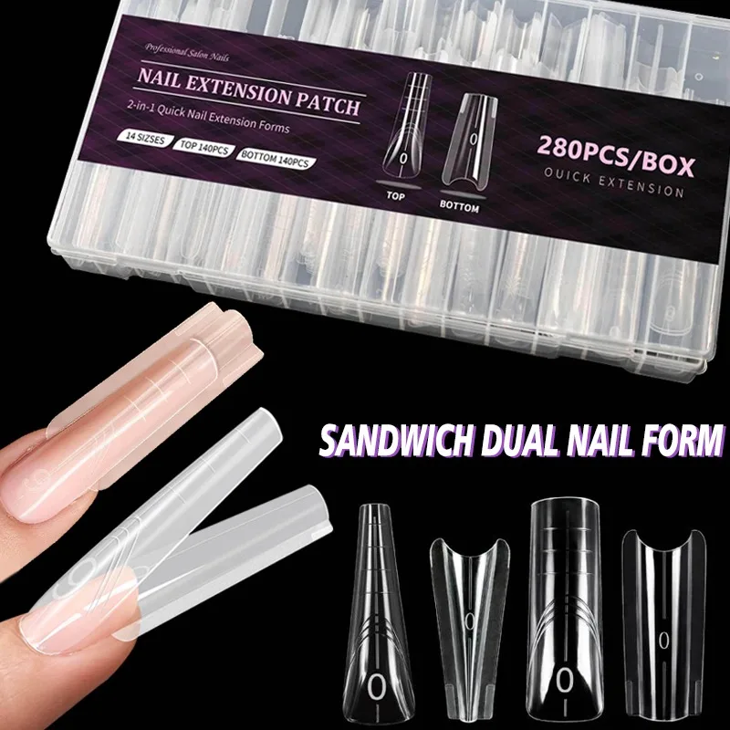 

140/280 шт., форма для сэндвича, двойная форма для ногтей, многоразовая форма с полным покрытием, гель для наращивания ногтей, инструмент для формирования миндального гроба, формы для ногтей