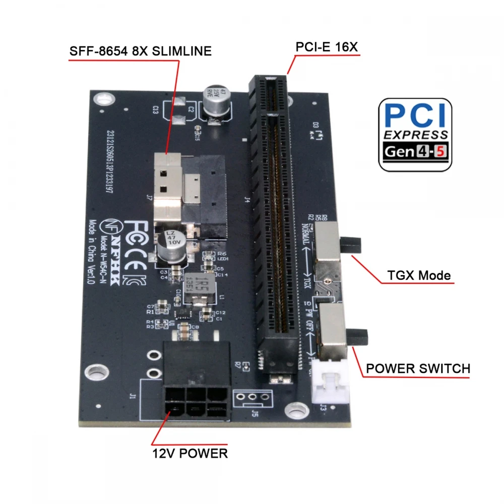SFF-8654 8i to PCIE PCI-Express 16x Adapter TGX with PCI-E 6Pin Power Switch Port for External Mainboard Graphics Card