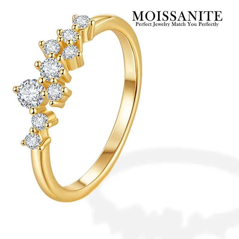 

0.28CTW Moissanite Ring Gold Plated 925 Sterling Silver Cluster Setting Modern Elegant Jewelry for Women Gift