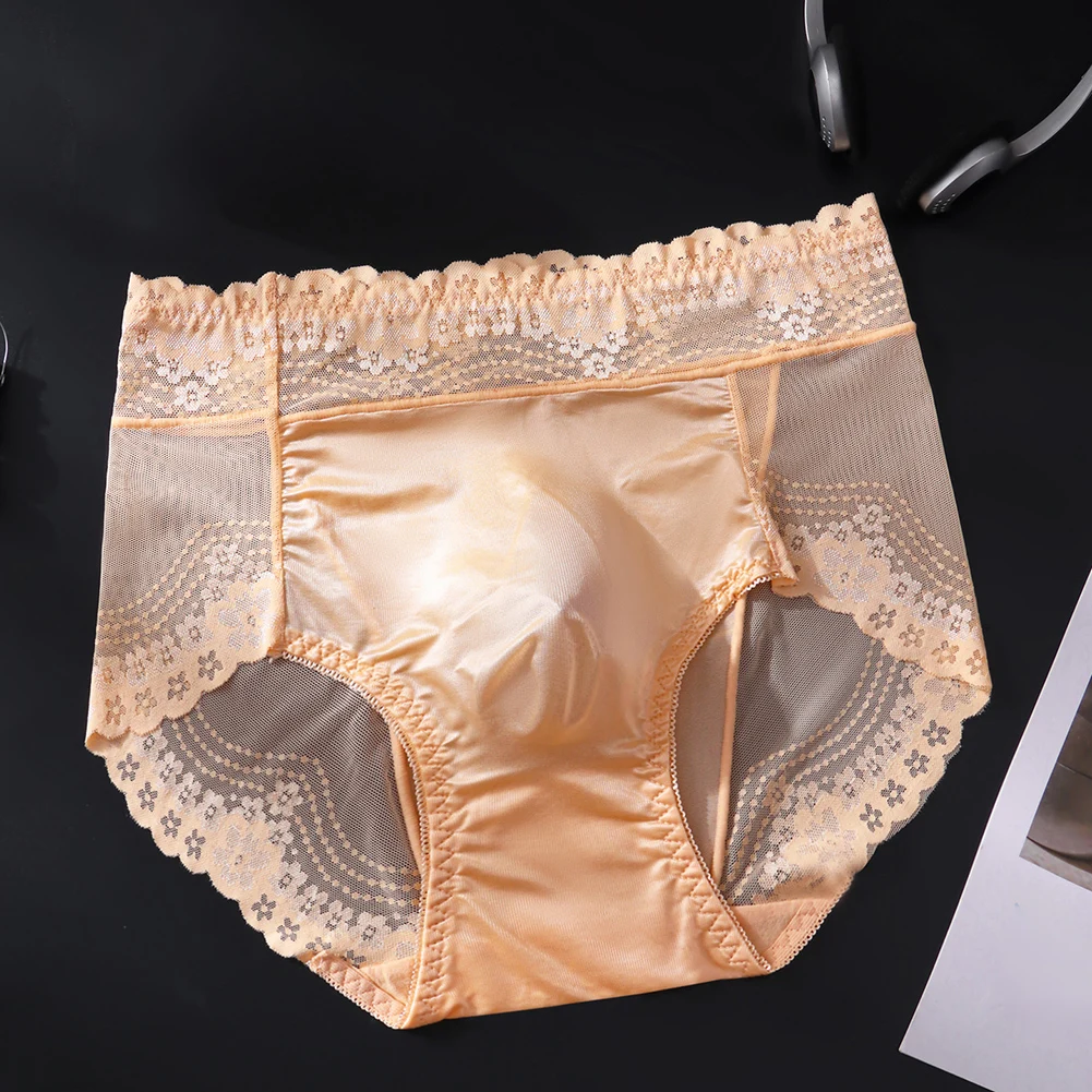 Men Lace Thin Seamless Ice Silk Briefs Underwear 3D Bulge Pouch Low Waist Pantie Breathable Underwear Smooth Luxury Elegant Thin