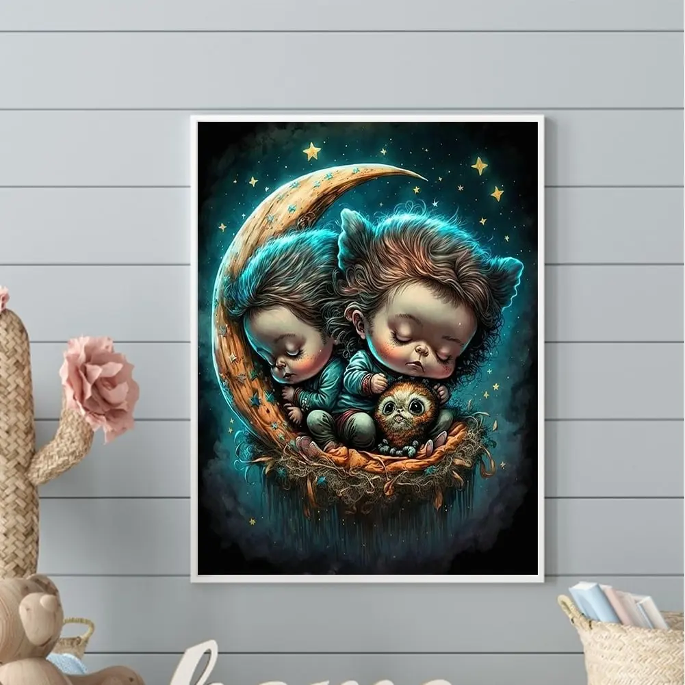 Moon Baby Fantasy Cute Fairy 5D Full Diamond Painting New Cartoon Owl Elf Mosaic Cross Stitch Kits Home Decor Kids Gifts