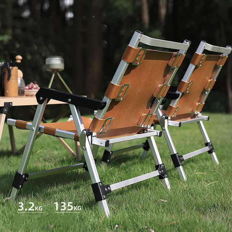 Outdoor Camping Folding Stool Picnic Kermit Chair Leather Canvas Backrest Chair BBQ Garden Indoor Leisure Time Tools