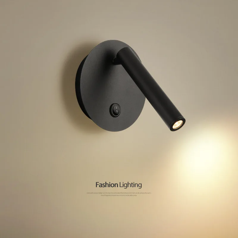 Minimalist LED Wall Lamp Reading Light For Bedroom Hotel Night Light Adjustable Rotaion Wall Light 3W Led Spotlight Wall Black