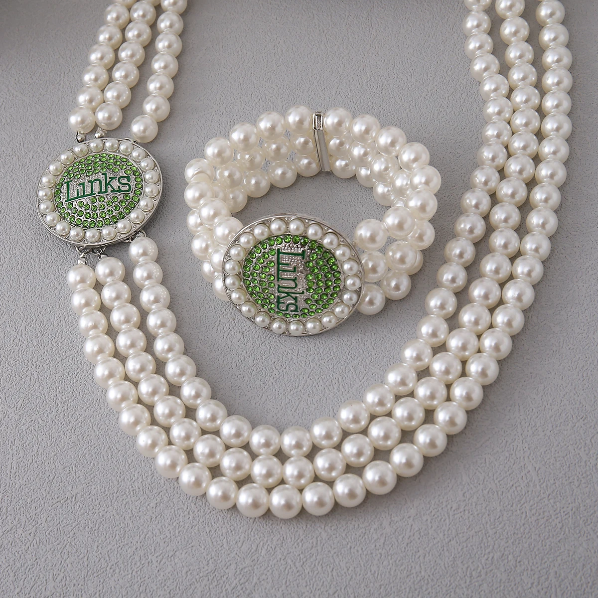 Quality Great Pearl Strand Social Club EST 1946 Incorporated Links Greek Sorority Necklaces Bracelet Set Jewelry For Women