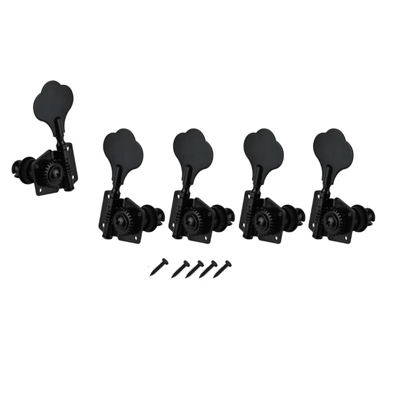 5Pcs Guitar Accessory Vintage Open Bass Guitar Tuning Keys Pegs Machine Heads Tuners Black 1L4R for 5 Strings Bass Black