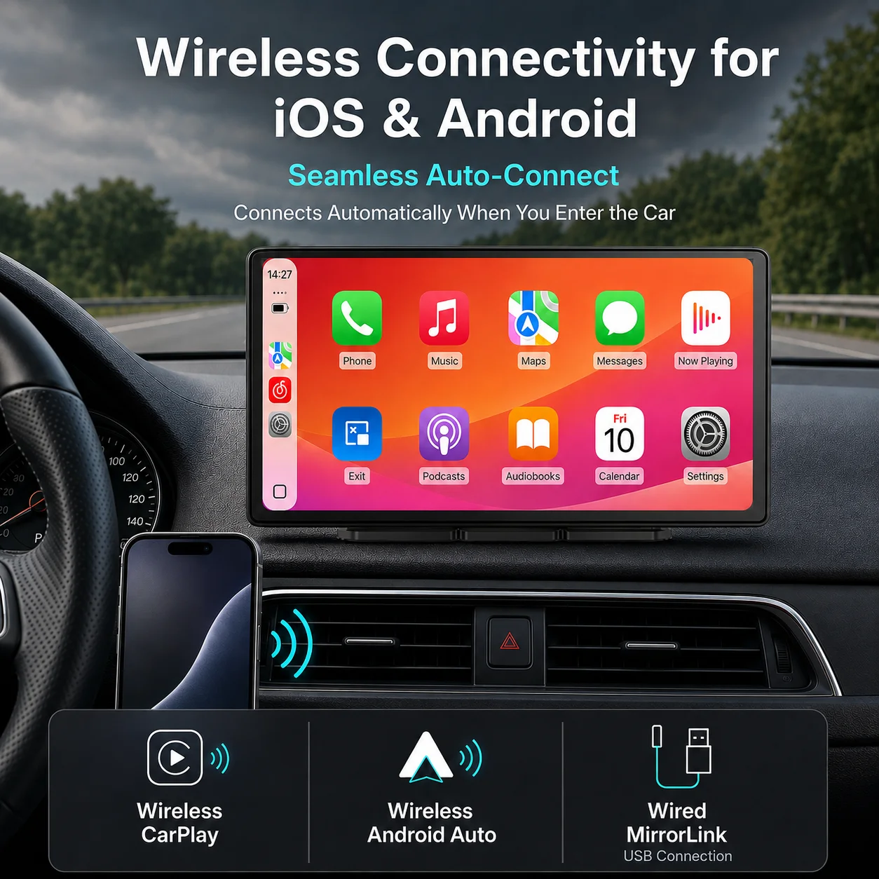 Portable CarPlay Screen 7/9 Inch Wireless CarPlay Android Auto HD Car Radio Multimedia MP5 Video Player with Rearview Camera DVR