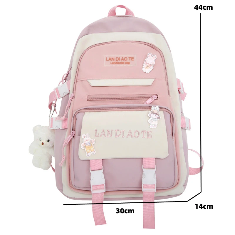 Fashion Kawaii Schoolbag for Teenage Waterproof Nylon Girls Bagpack Cute Women Laptop Backpack Travel Bag Black Pink Bookbag