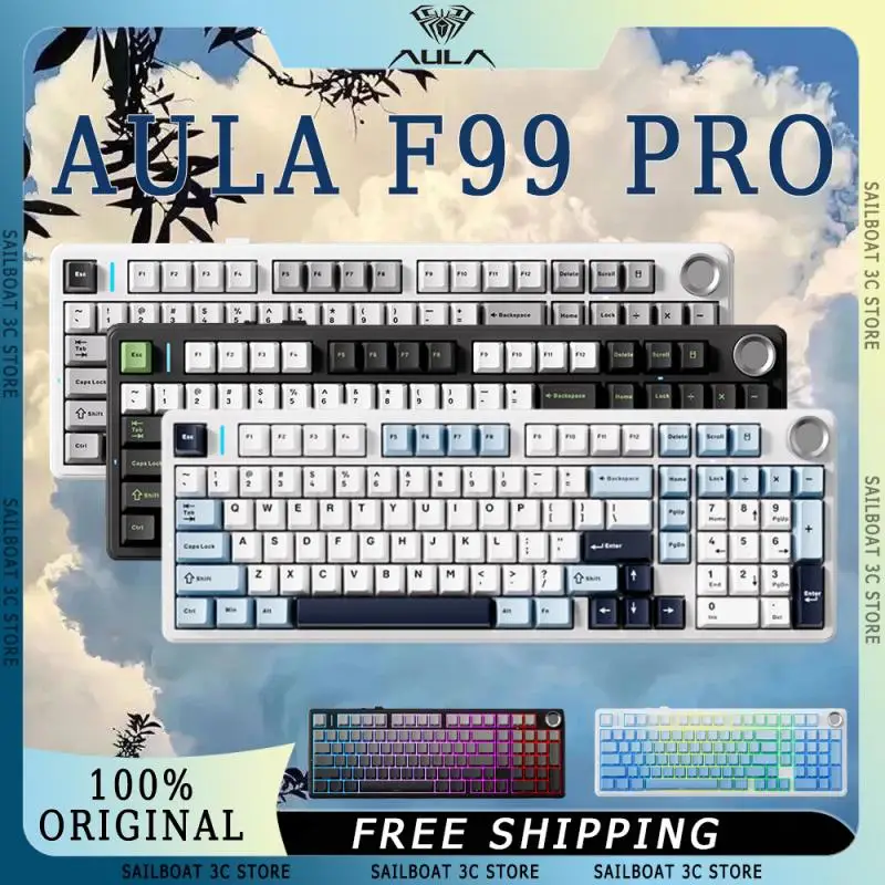 

AULA F99Pro Wireless Mechanical Keyboard With Mental Knob 3-Mode Hot Swap RGB Gasket Low Noise Office Gaming Keyboard Custom