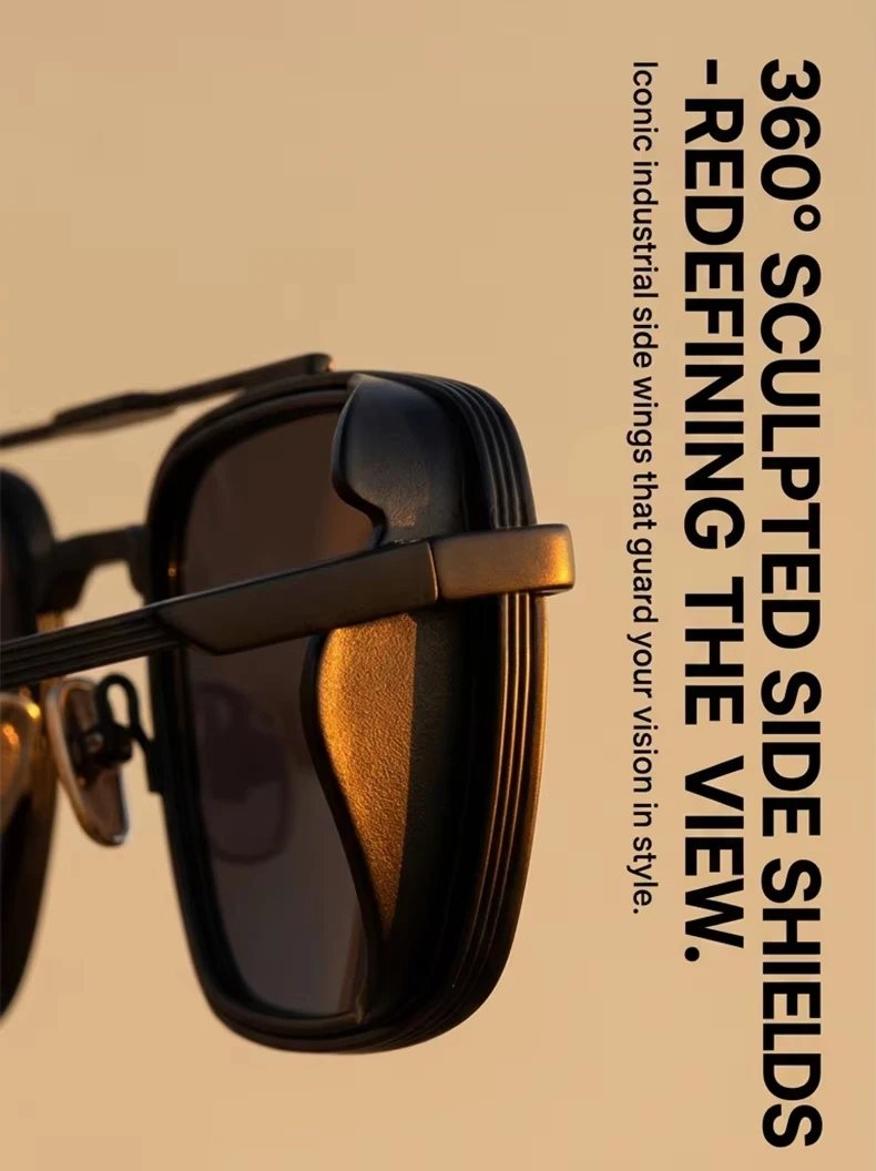 Men's Oversized Steampunk Square Sunglasses Angle View and Frame Detail